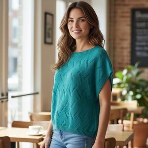 Jeanne Pierre Sweater Women's‎ Size M Teal Mohair Blend Cap Sleeve Loose Weave